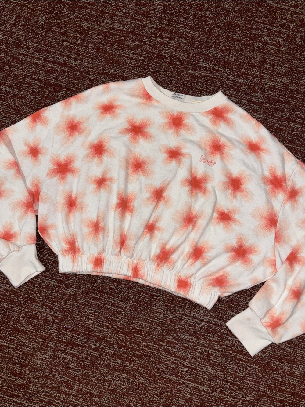 Levi’s cropped crewneck cinched waist long sleeve floral batwing sweatshirt med